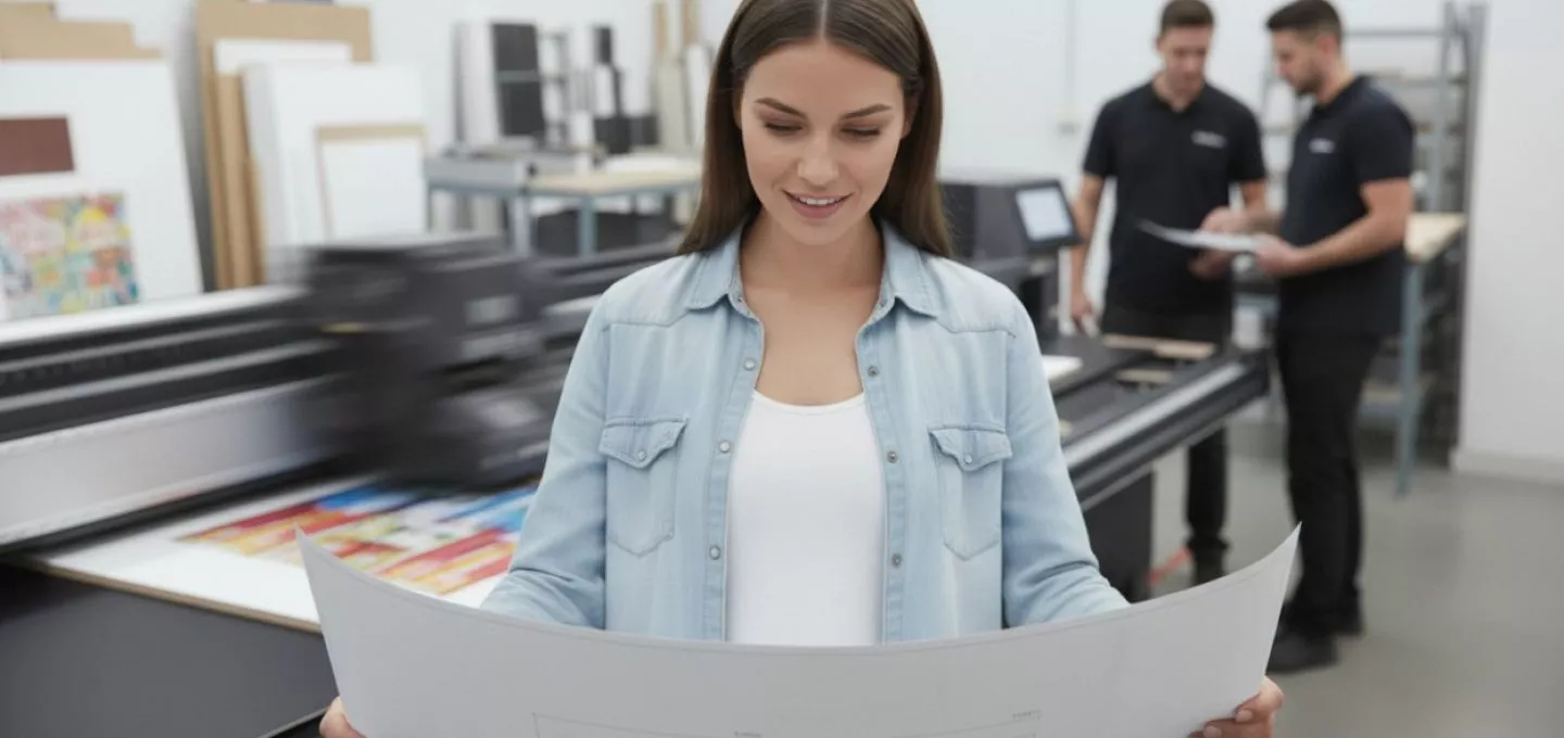 A dynamic showcase of the RICOH Pro T7210 flatbed printer in a modern production environment, emphasizing exceptional productivity and speed. The printer is shown operating at high speed, printing a large, vivid design across a rigid board. A digital display or overlay highlights print speeds up to 1,106 ft²/hr, symbolizing industry-leading performance. The flatbed features the multi-zone vacuum system with pin registration, with materials aligned precisely, conveying effortless handling and accuracy. The workspace feels efficient, professional, and fast-paced, reflecting the printer’s ability to manage demanding workloads and tight deadlines with ease.